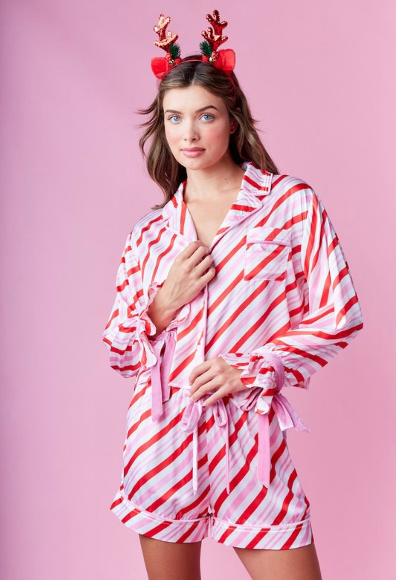 Candy Cane Striped PJ Set - pink/red