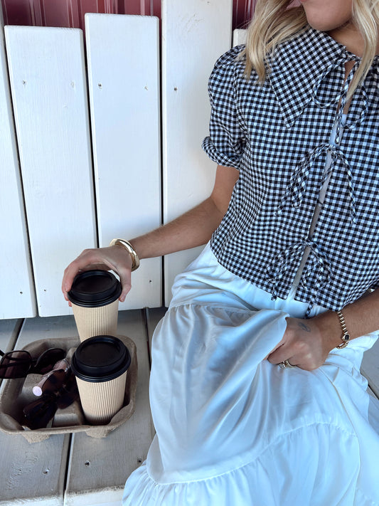 Pretty in Plaid Tie Top, black