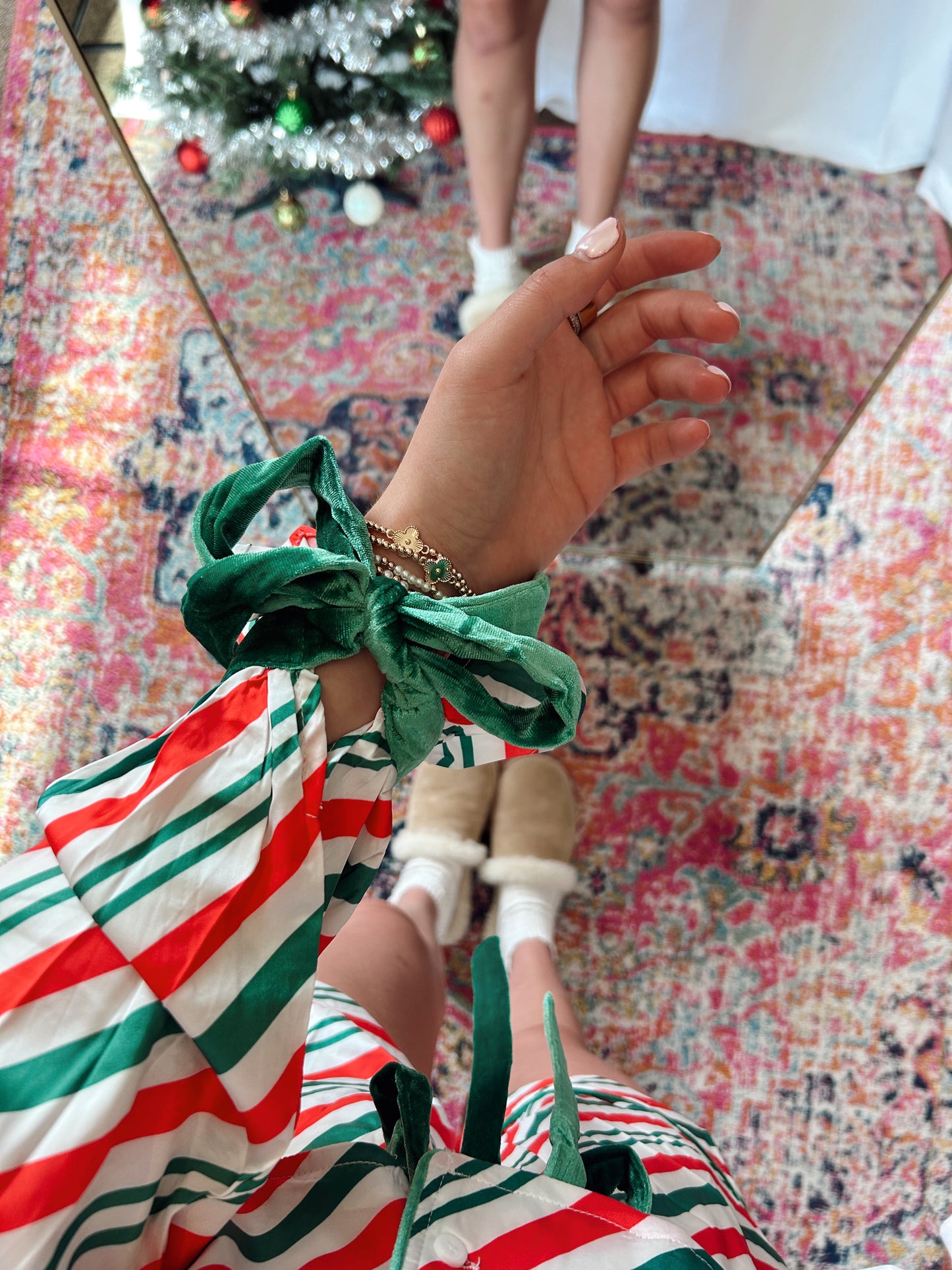 Candy Cane Striped PJ Set - green/red