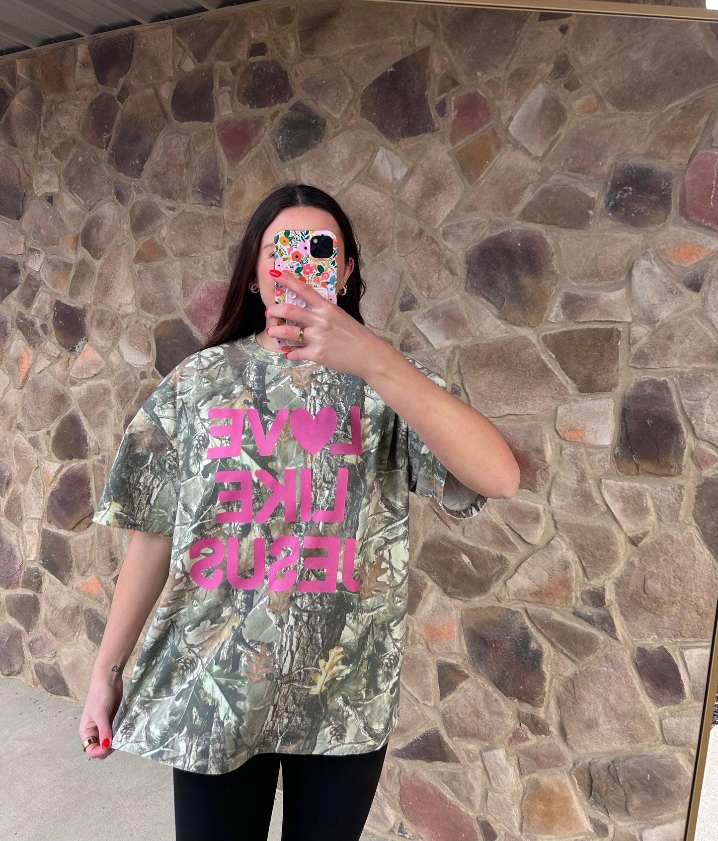 LOVE LIKE JESUS vintage wood camo tee