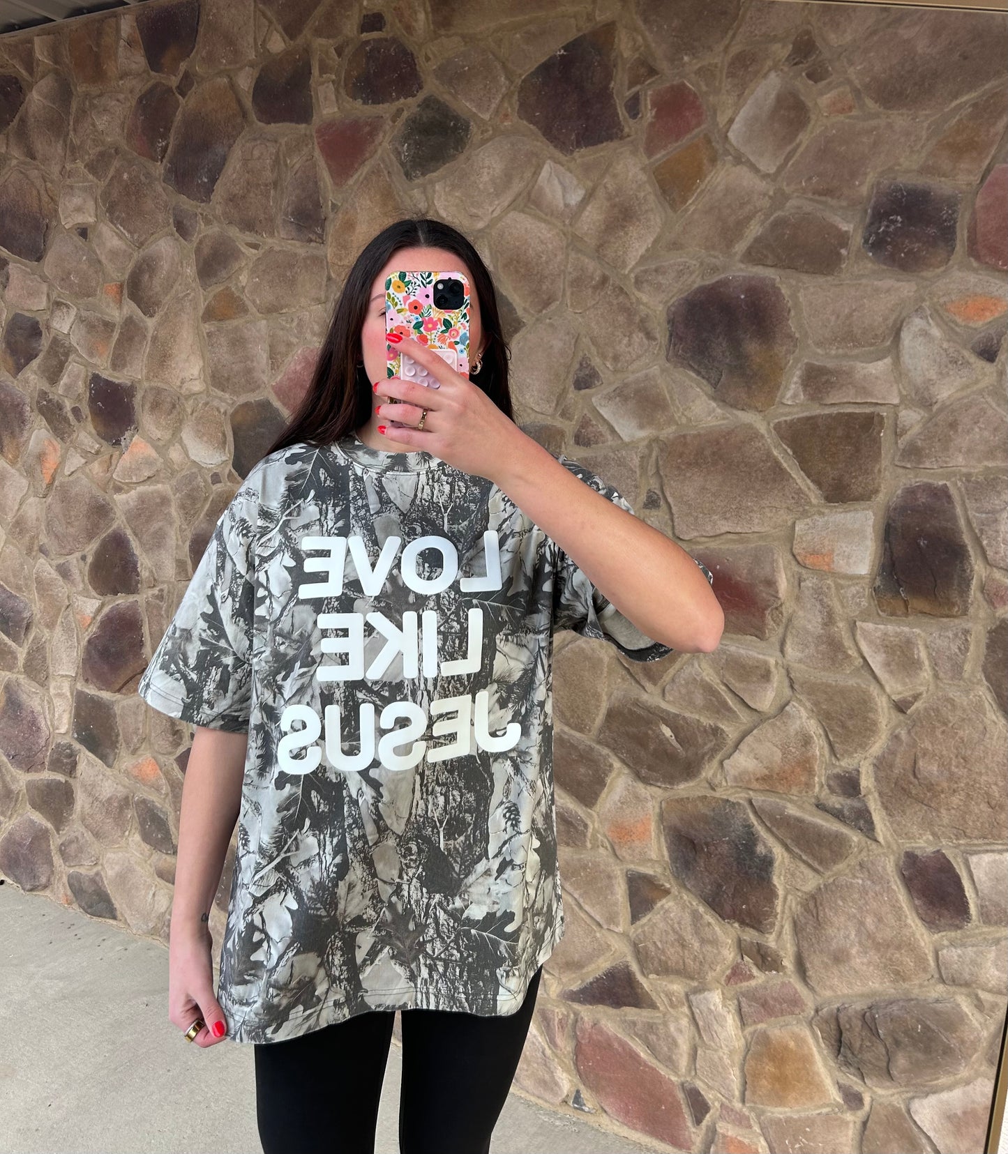LOVE LIKE JESUS vintage grey wood camo, M whoopsie