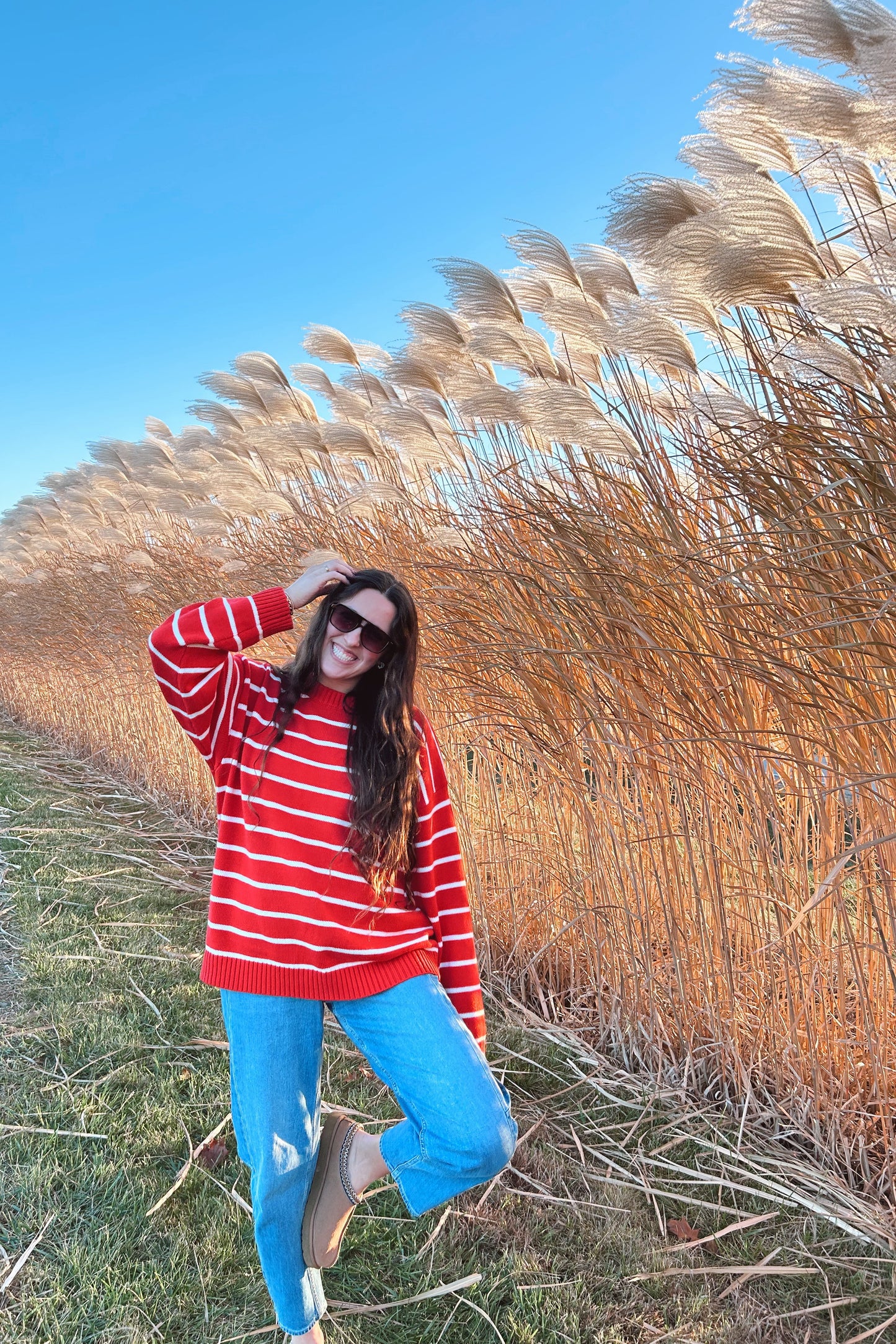 Shannon Striped Sweater - red