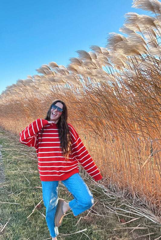 Shannon Striped Sweater - red