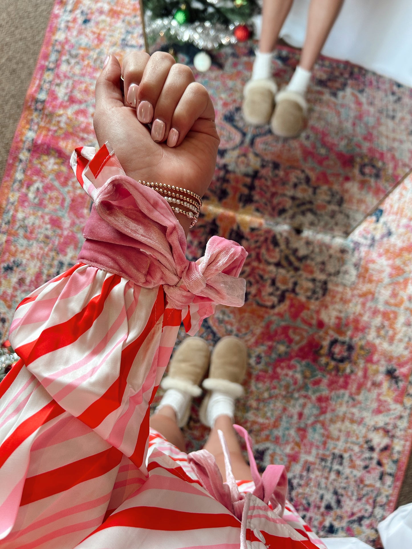 Candy Cane Striped PJ Set - pink/red