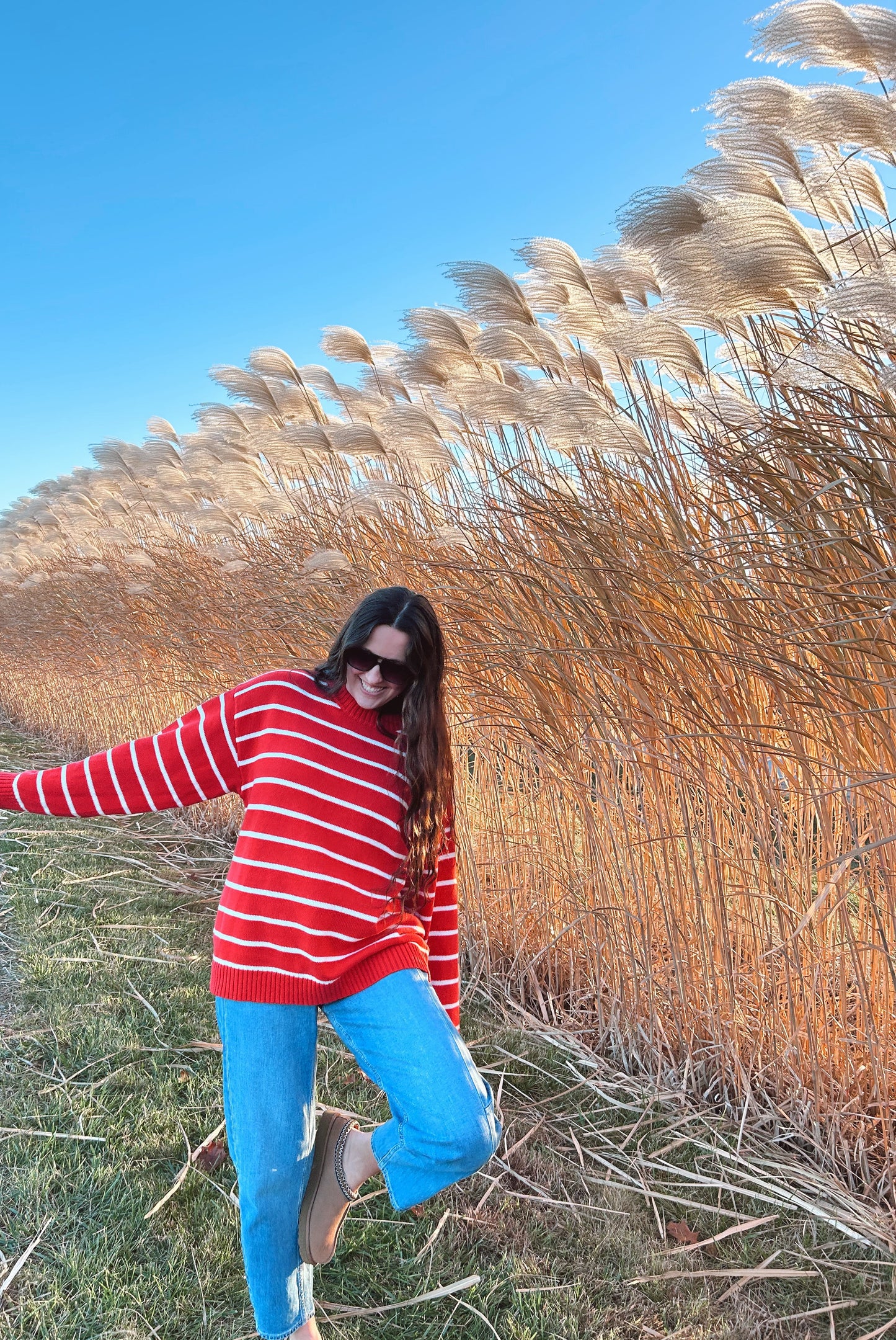 Shannon Striped Sweater - red