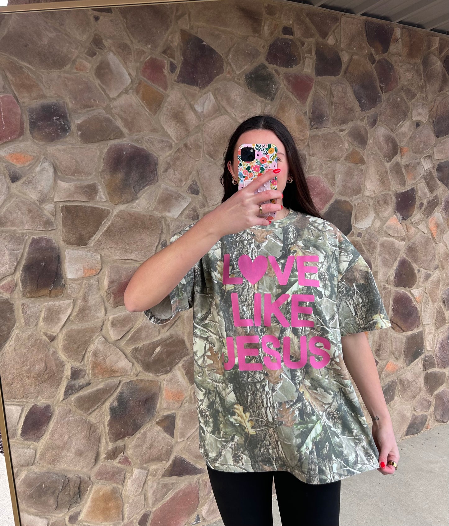 LOVE LIKE JESUS vintage wood camo tee