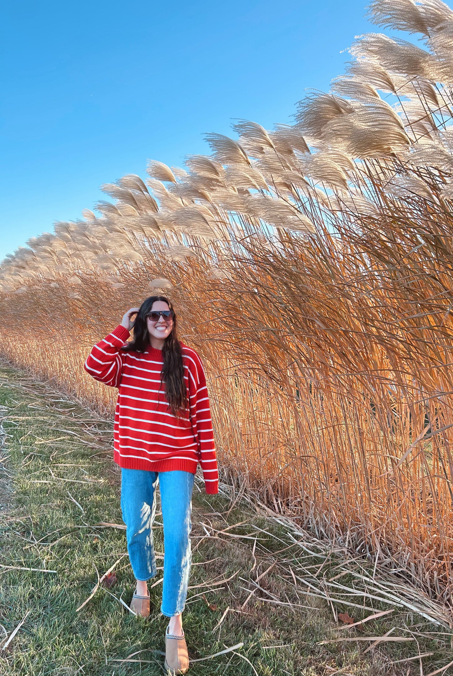Shannon Striped Sweater - red