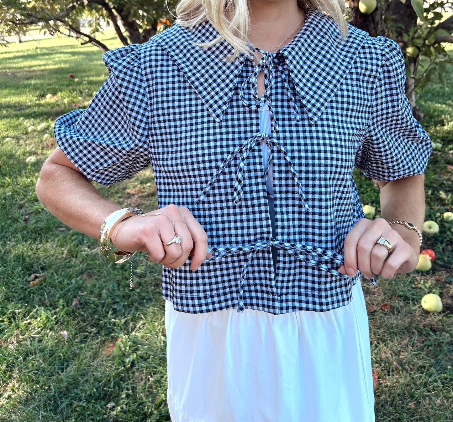 Pretty in Plaid Tie Top, black
