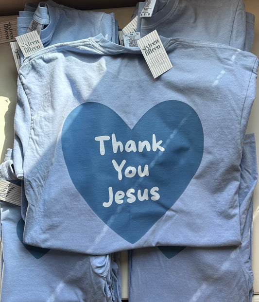 Thank You Jesus Comfort Colors Washed Denim Christian tee