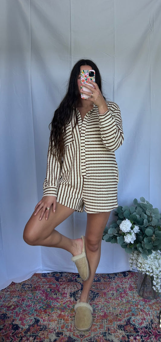 Oversized Striped Romper, Brown
